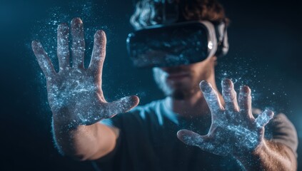 VR user interacting with holographic hands