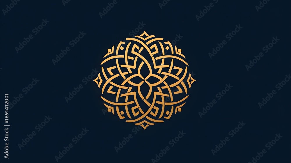 Poster Elegant golden circular design with intricate weaving patterns.