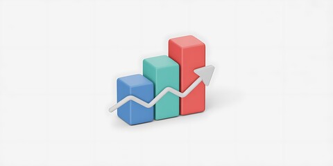 Dynamic 3D bar graph with rising arrow symbolizing business growth and success