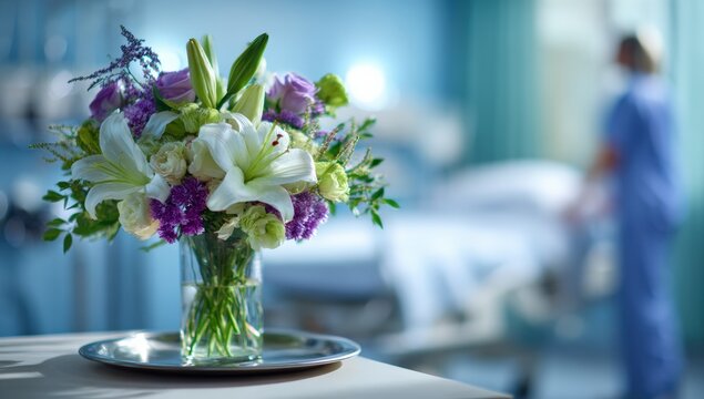 Floral bouquet in hospital room