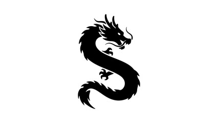 Black silhouette of a mythical Chinese dragon.