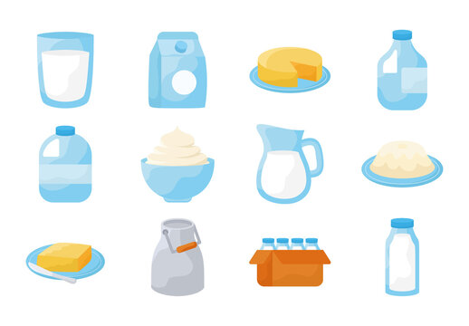 Blue And White Milk Industry Dairy Illustrations Set
