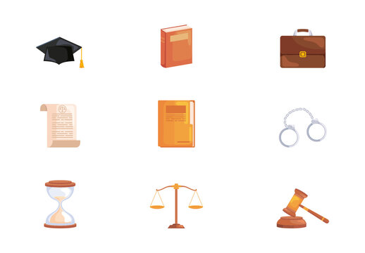 Brown And Yellow Judge Law Justice Legal Icons Set