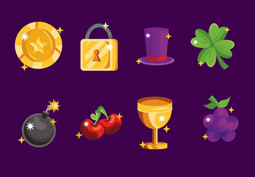 Colorful Casino Game Luck Illustrations Set