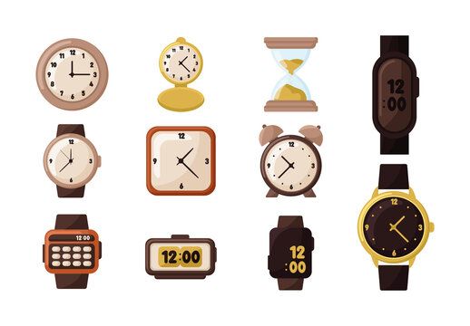 Colorful Clock Watch Timer Illustrations Set
