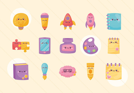 Colorful Cute Creativity Education Illustrations Set