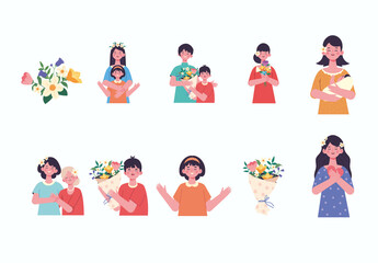 Colorful Mothers Day Celebration Illustrations Set