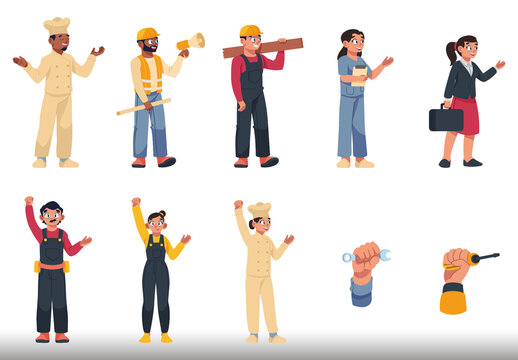 Colorful Labour Day Workers Professions Occupations Illustrations Set