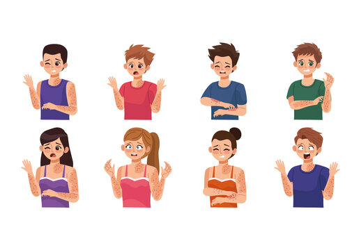 Colorful Monkeypox Virus Infection Kids Symptoms Illustrations Set