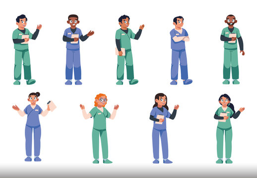 Colorful Nurse Day Celebration Doctor Medical Hospital Staff Illustrations Set