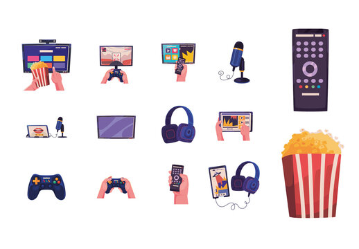 Colorful Online Streaming Entertainment Illustrations Set