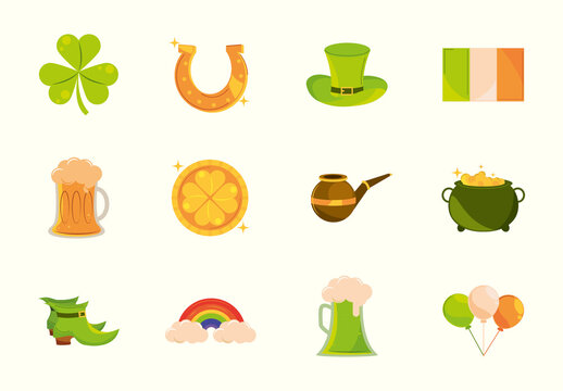 Colorful Saint Patrick Day Illustrations Set