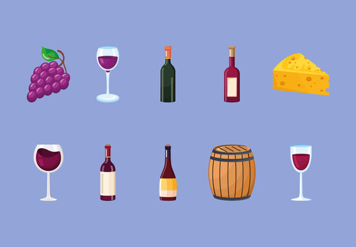 Colorful Wine Day Celebration Illustrations Set