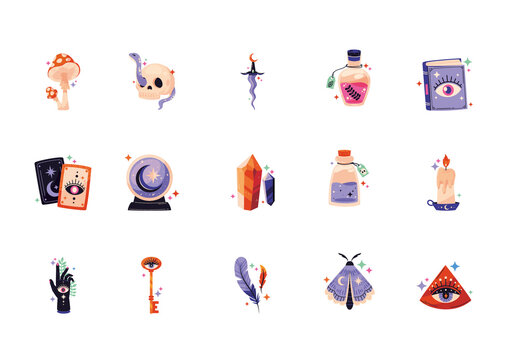 Purple And Pink Esoteric Magic Mystical Illustrations Set