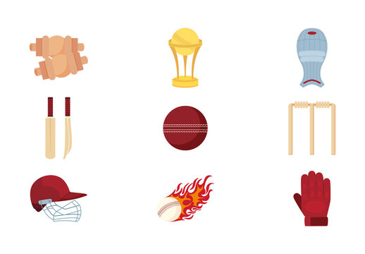 Red And Brown Cricket Day Icons Set