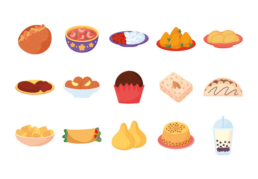 Yellow And Red Brazil Cuisine Traditional Meal Dessert Illustrations Set