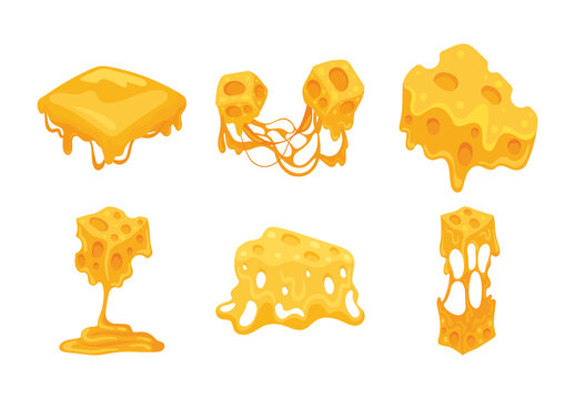 Yellow And Orange Cheese Melted Slices Icons Set