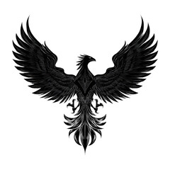 Fototapeta premium Solid black image with a subtle, light-colored, stylized emblem isolate on white background