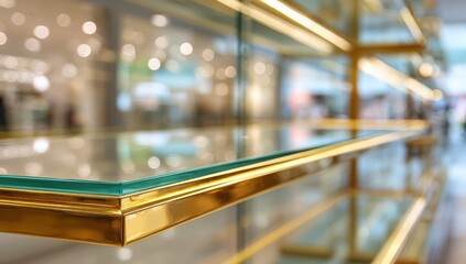 Glass shelves in a retail store