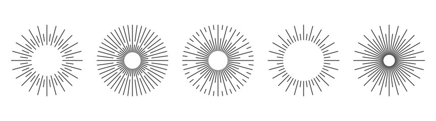 Obraz premium Set of firework explosion, explosion lines ; Sunburst, Sun rays, radial stripes, burst line, design element, pop art