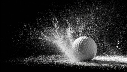 A golf ball exploding in a flurry of white powder