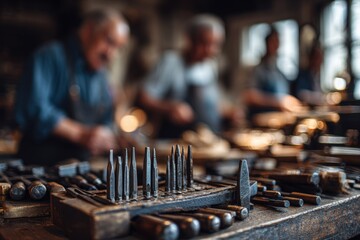 Blurred view of blacksmiths at work