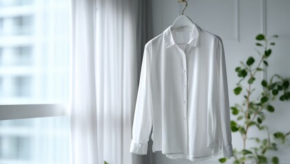 White shirt hanging by window