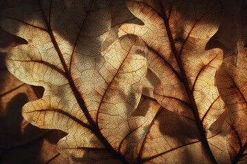 Close-up of backlit autumn leaves