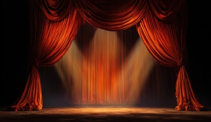 Theatre stage with rich red curtains and spotlights