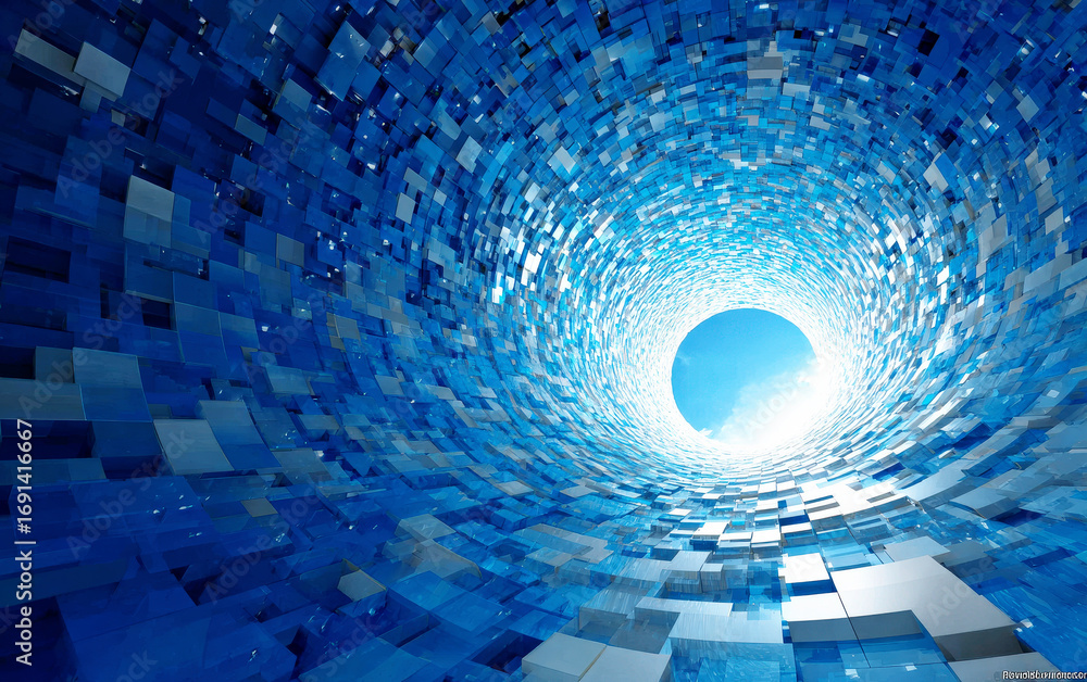 Poster abstract blue tunnel with a bright center creating a futuristic visual effect