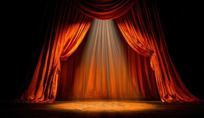 Stage drapes illuminated by spotlight