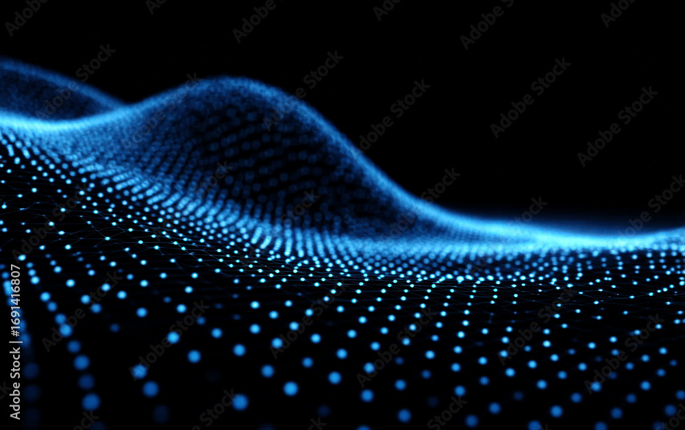 Poster abstract blue digital wave pattern with scattered dots