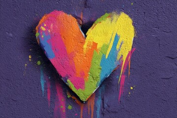 Colorful heart shape painted on textured wall