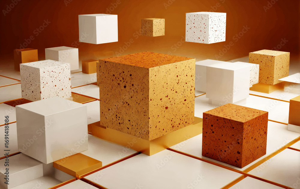 Aufkleber abstract cubes with different colors and textures on a geometric background