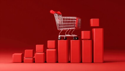 Shopping cart on a rising bar graph