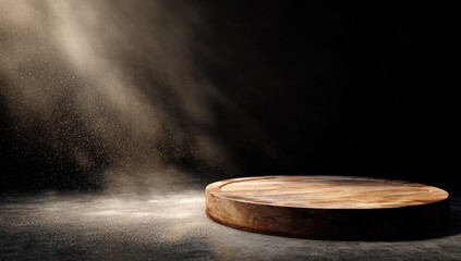 Wooden circular surface on dark background