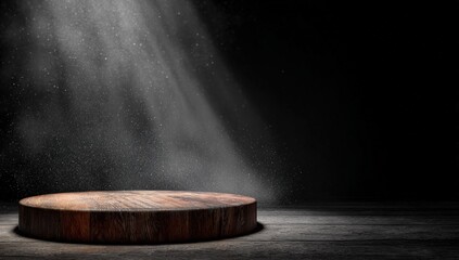 Wooden circular platform under spotlight