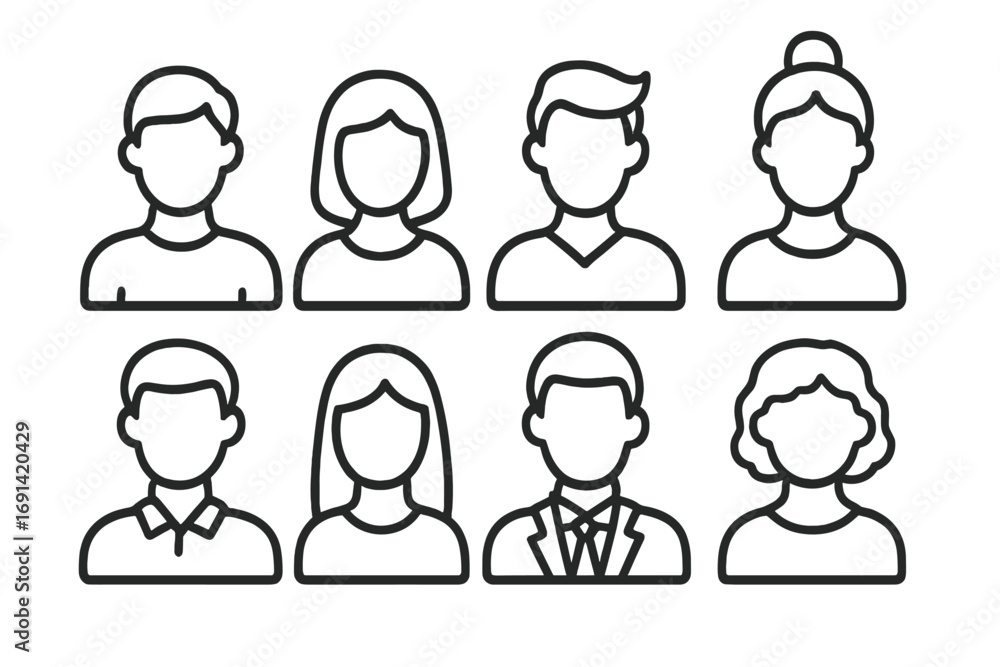 Aufkleber faceless person profile line icon collection. user avatar set for web and app design. anonymous peop