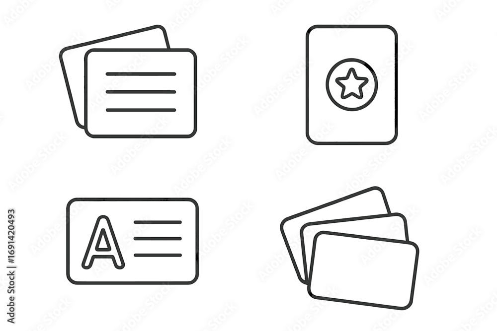 Aufkleber flashcard icon set for education and learning. memory cards for studying, language, and knowledge. t