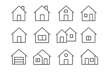 Fototapeta premium House line icon set. Home minimal linear pictogram collection. Simple real estate outline icons for web, ui, app design. Building property symbol. Vector residence illustration.