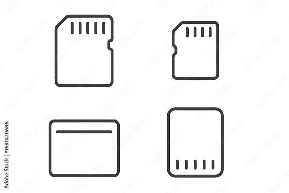 Poster memory card line icon set. sd, micro sd, flash drive symbols. digital data storage concept. thin out