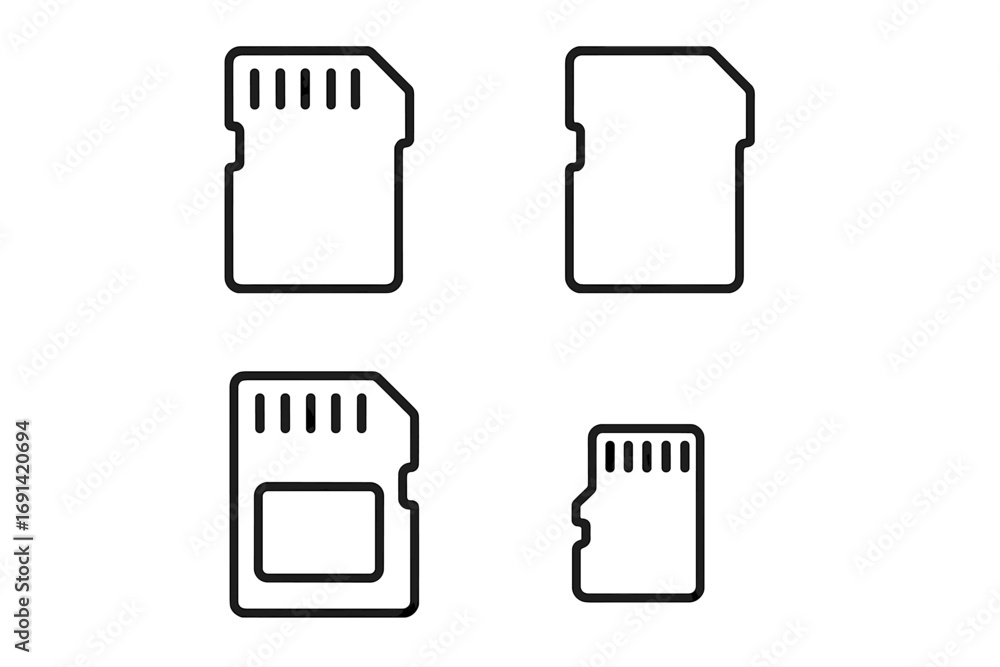 Fototapete memory card line icon set. sd and microsd card vector icons. flash drive and data storage concept. d