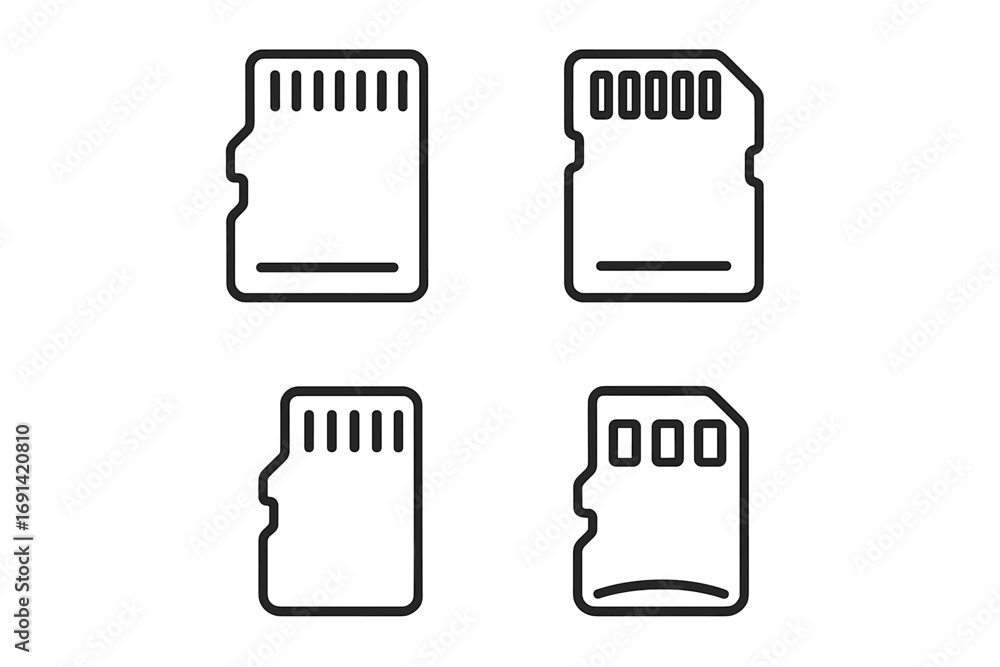 Fototapete memory card line icon set. sd and micro sd flash storage symbol collection. digital data drive, chip