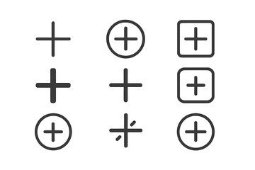 Obraz premium Pack of Plus Sign Line Icons, Outline and Solid Style, Vector Symbols for Graphic Design, Web Apps, Advertisements, Cards, UI Elements, Modern Minimalist Medical and Add Button Symbols