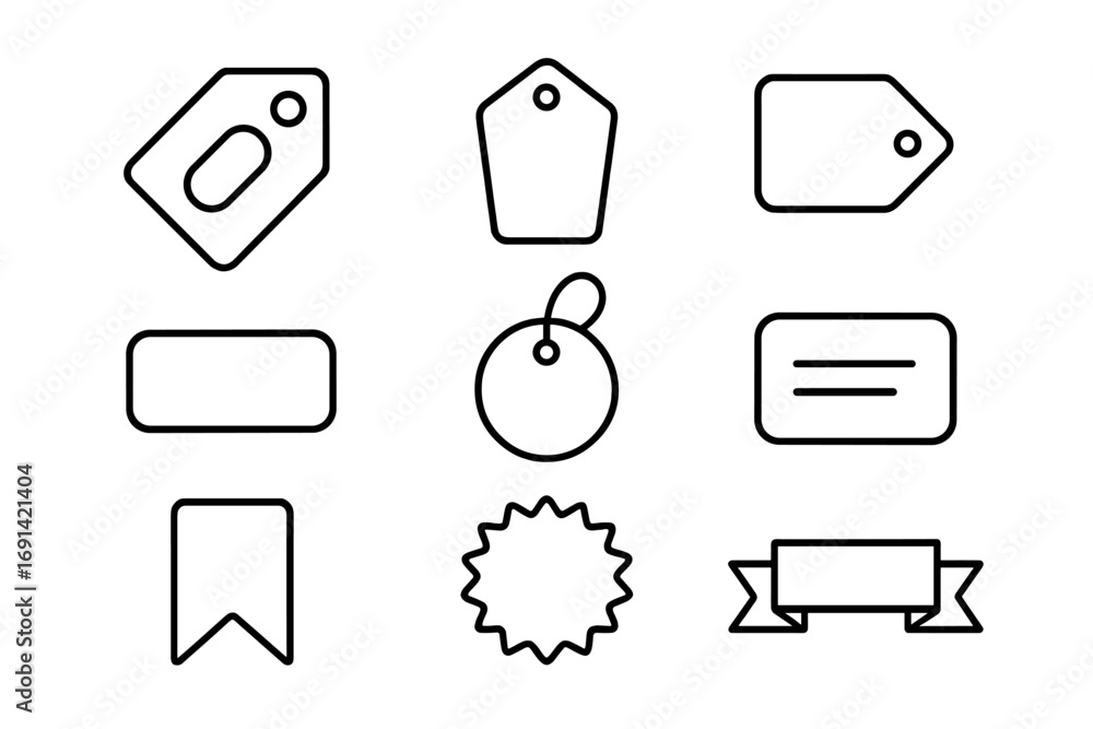 Poster label line icon collection. price tag and badge set for shopping and sales. minimalist linear pictog