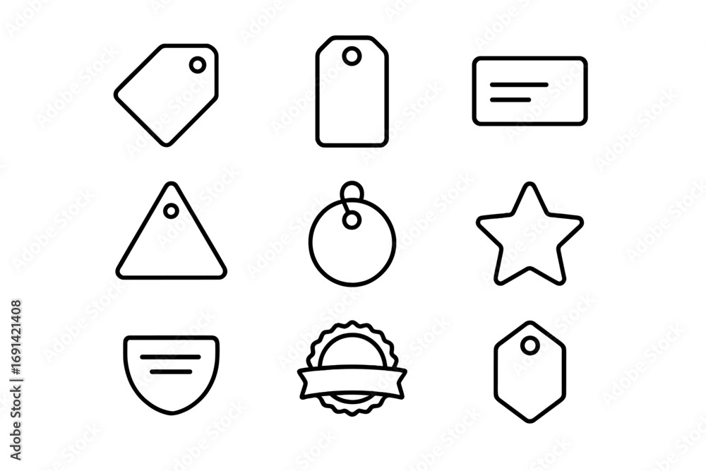 Poster label line icon collection. price tag and sale sticker set. minimal linear pictogram. editable strok
