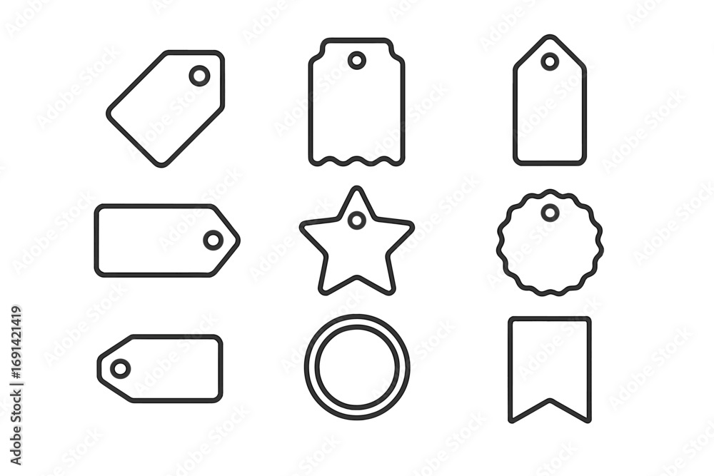 Aufkleber label line icon collection. price tag and badge shapes. minimalistic linear pictogram set with edita
