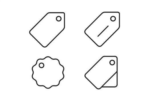 Price tag line icon set. Sale labels and discount coupon badges collection. Minimalist outline vector illustration for web, app, and promotion design. Editable stroke.