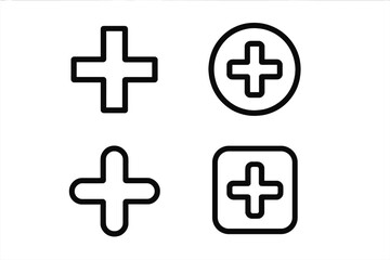 Obraz premium Plus sign modern outline icon set. Vector cartoon style with assorted shapes including square and round borders. Minimalistic design for apps, social media, user interface, digital cards.