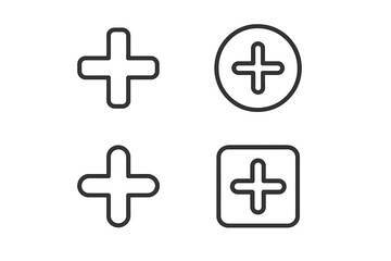 Fototapeta premium Modern plus sign outline icons set for design, apps, social networks, UI, vector cartoon illustration, transparent background, minimalist symbols, user interface elements
